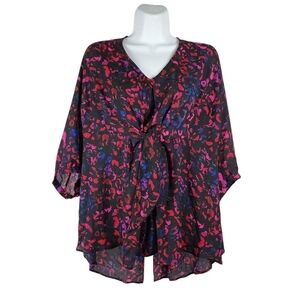 TORRID GEORGETTE V-NECK TIE FRONT  3/4 SLEEVE BLOUSE